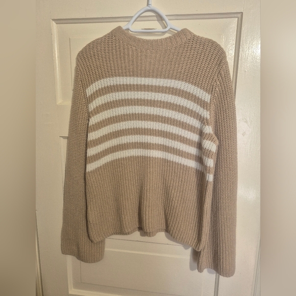 GAP Tan and White Striped Crew Neck Sweater - Picture 6 of 6